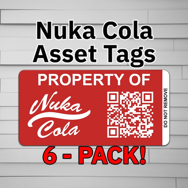 Fallout Nuka Cola Asset Tags (Vinyl Decal Sticker, Car laptop window tumbler water bottle) vault-tec vault boy new vegas brotherhood steel