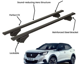 2 Pcs Black Roof Rack Cross Bars For PEUGEOT 3008 SUV 2016-