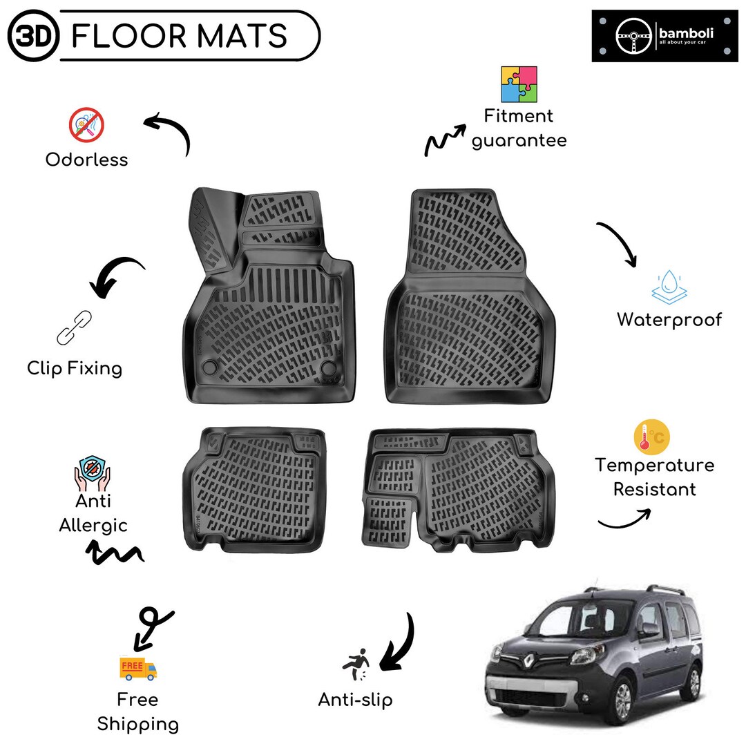 Custom Molded Rubber Floor Mat for Renault Kangoo 20152021 Black Etsy