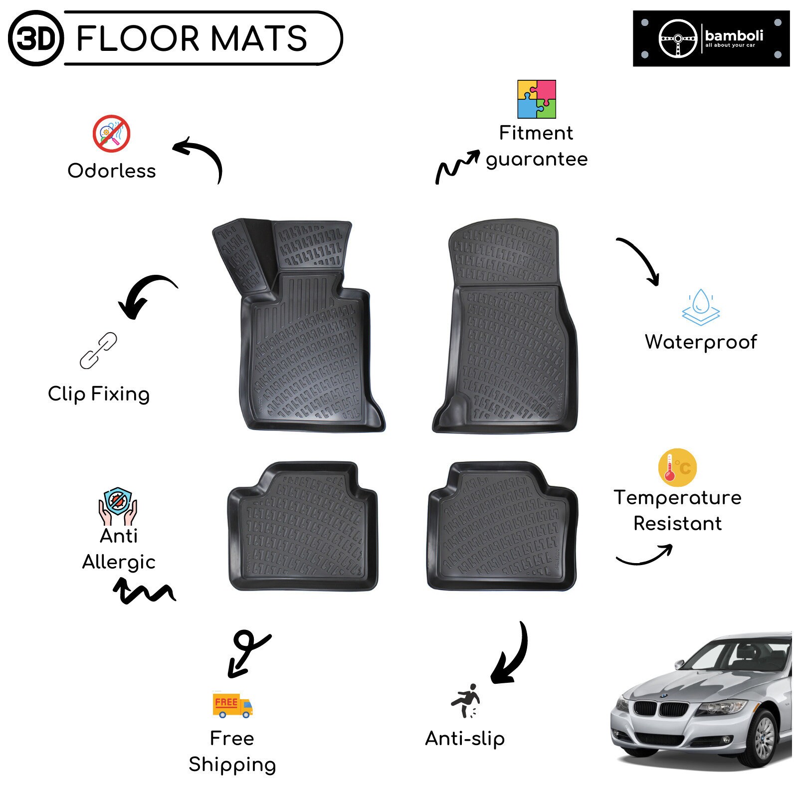 Premium floor mats fits for BMW 3er E90 E91 Serie 2005-2013 L.H.D. only