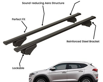 2 Pcs Black Roof Rack Cross Bars For HYUNDAI TUCSON SUV 2015-2020