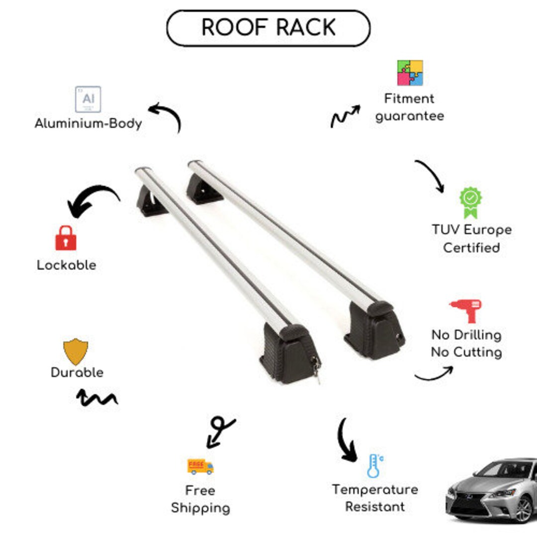 Bare Roof Rack Cross Bars Set for Lexus Ct 200h 2011 2017 Etsy