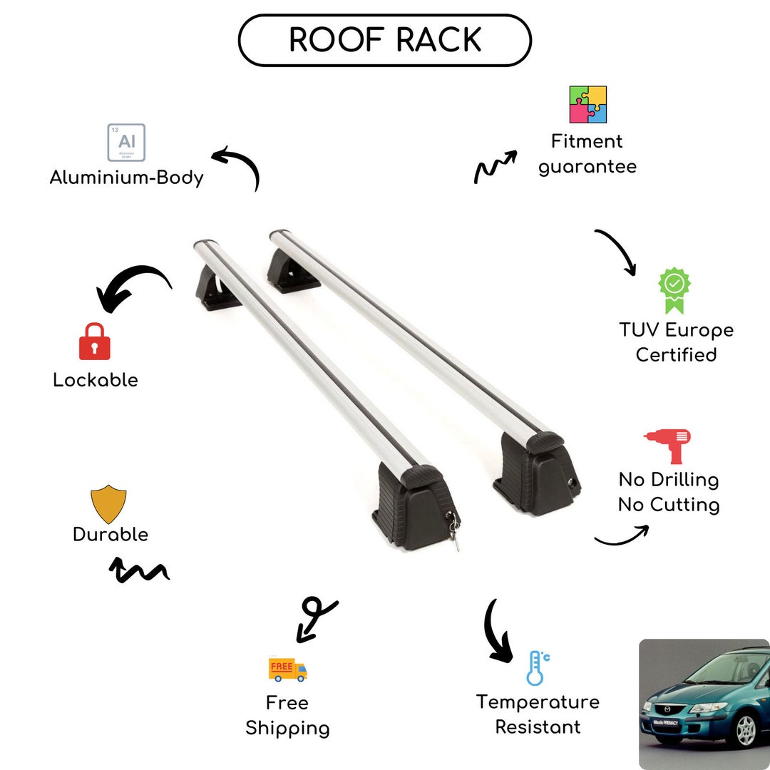 Bare Roof Rack Cross Bars Set for Mazda Premacy Minivan 1999 2003