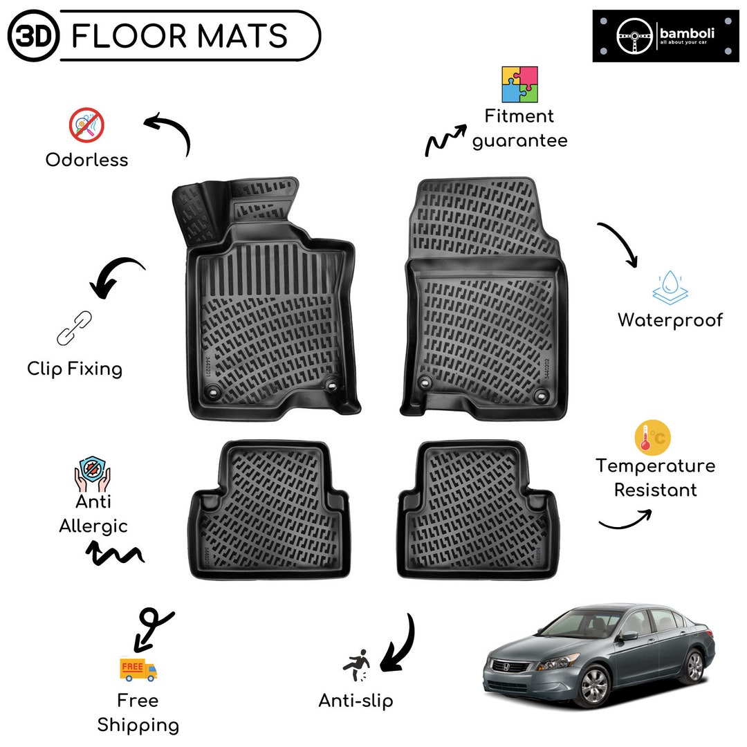 Custom Molded Rubber Floor Mat for Honda Accord 20092015 Black Etsy