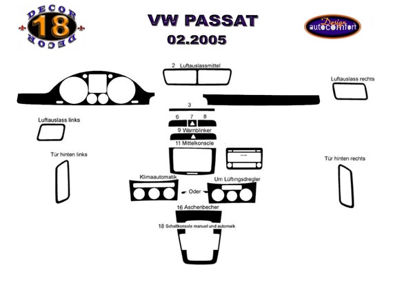 Interior Dash Trim Cover Set for VW Passat B6 3C SW 05-11 18 PCS