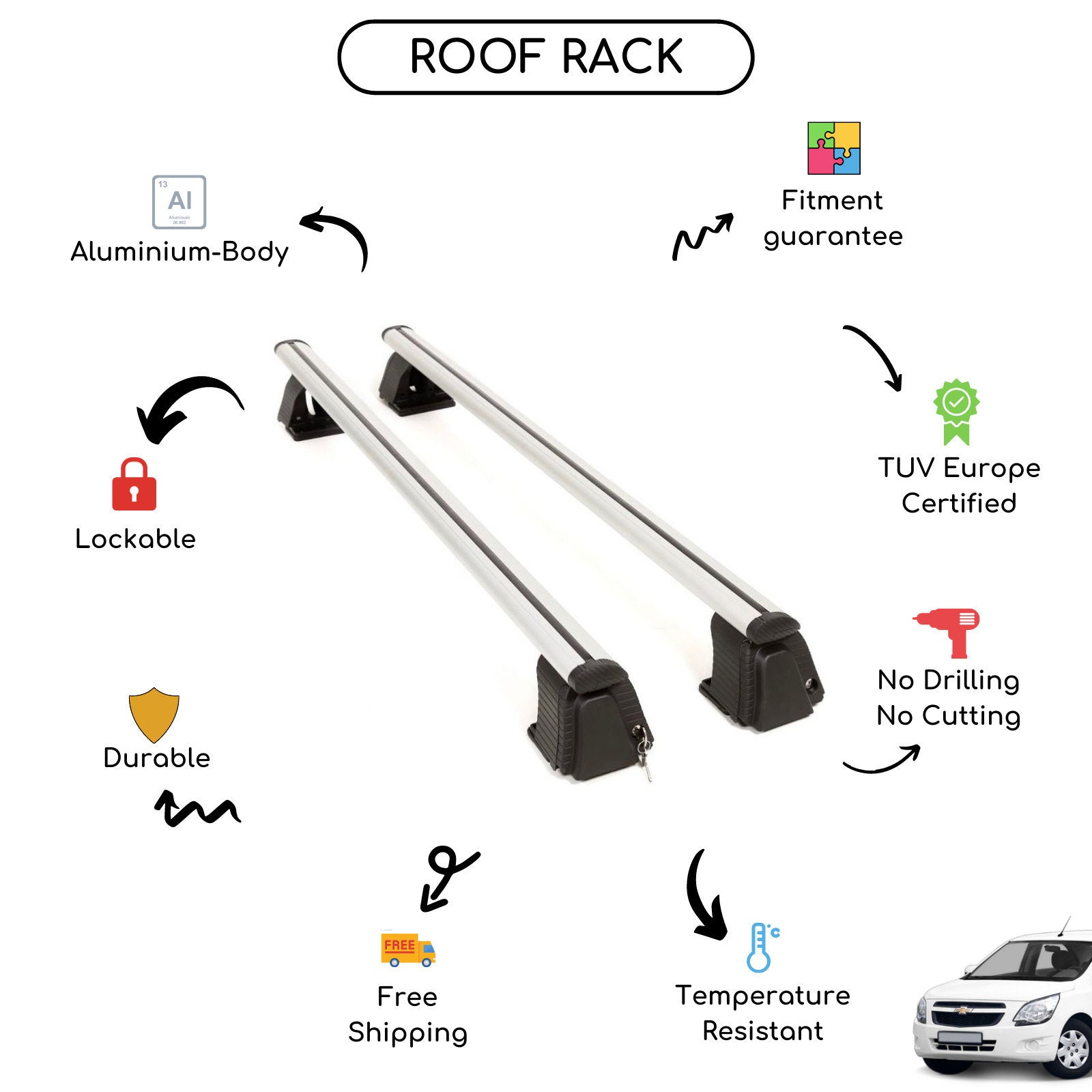 Bare Roof Rack Cross Bars Set for Chevrolet Cobalt Ii 2011 Up Etsy