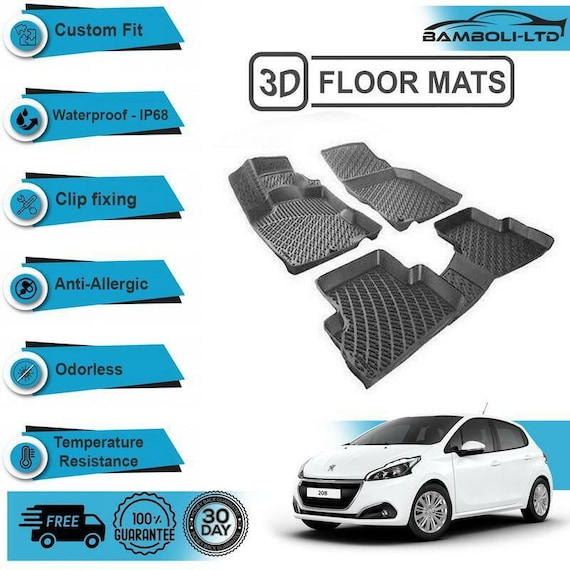 Tapis de sol intérieur de voiture moulé 3d pour peugeot 208 noir