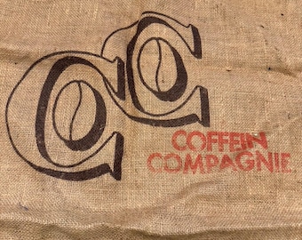 Burlap Coffee Bag with Red Print 28in W x 41in L