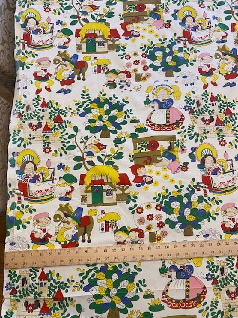 Vintage Novelty Print Nursery Rhyme Fabric 45 W X Etsy