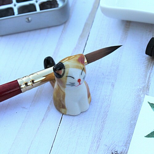 Cat Paint Brush Holder Kawaii Ceramic Cat Brush Rest Cute Etsy