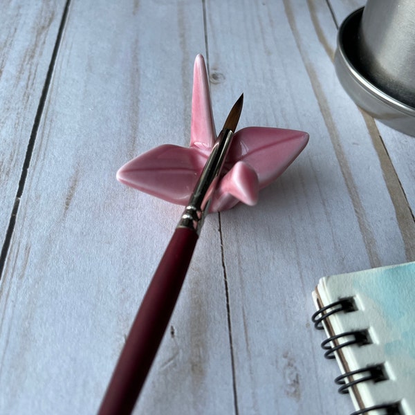 Origami Pink or White Swan Ceramic Brush Rest, Porcelain Crane Paint Brush Holder, Kawaii, Watercolor Accessory, Free Shipping, Artist Gift