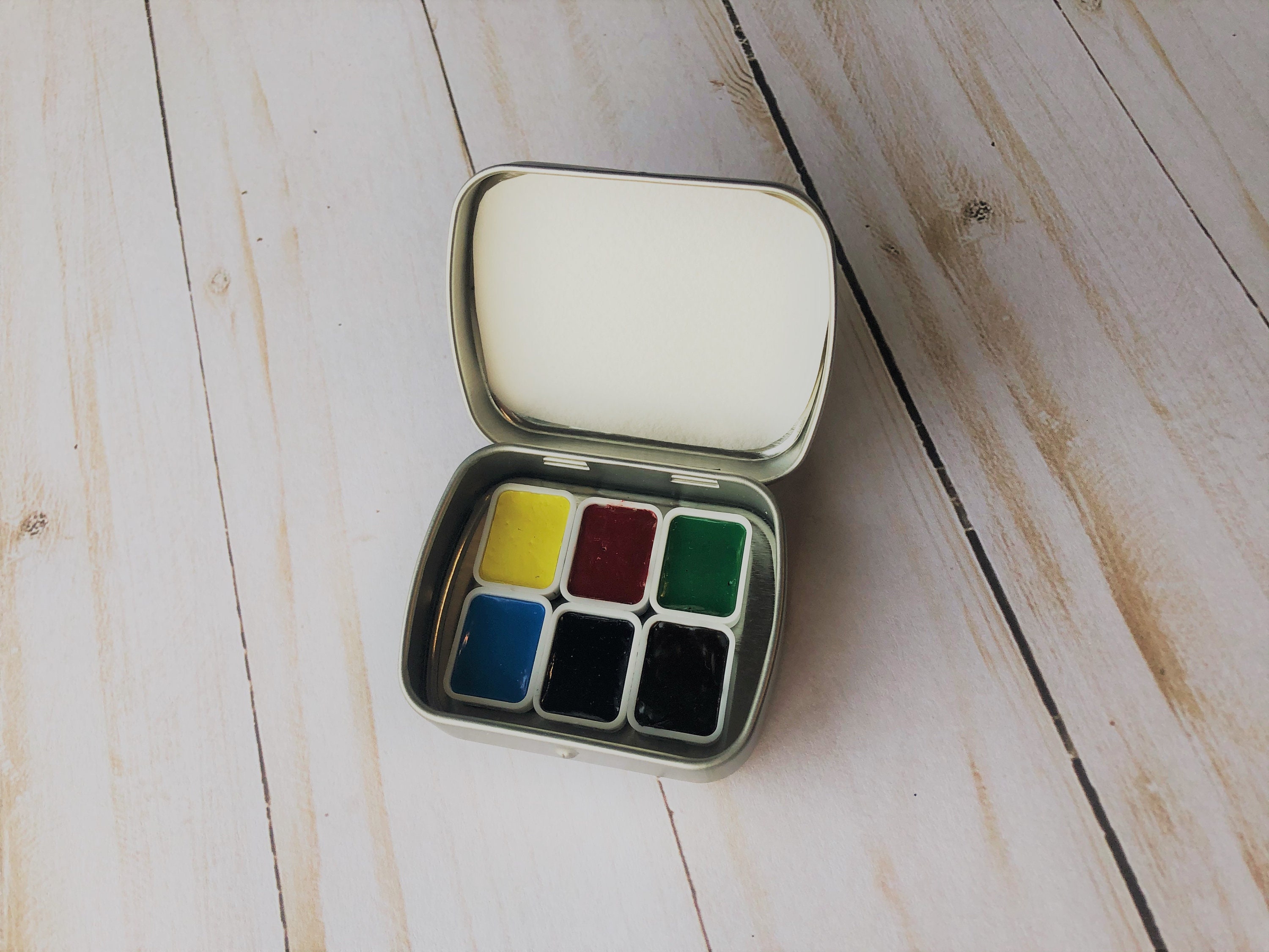 6 Introductory Colors, Tiny Travel Watercolor Palette Tin, Rich