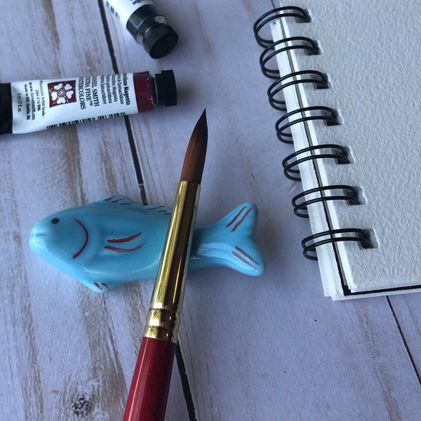 Ceramic Fish Paint Brush Holder, Fishy Brush Rest, Watercolor Accessory, Calligraphy, Gouache, Acrylic, Artist Gift, Free Shipping