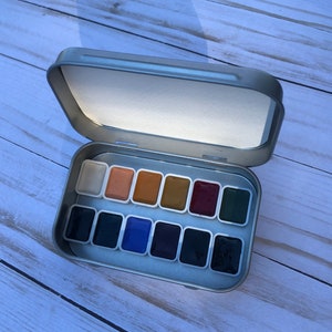 12 Muted Colors Mini Travel Palette Tin, Watercolor Paints, Quarter Pans, Beginner Watercolor Artist, Artist Gift, Magnetic Pans