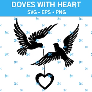 Doves With Heart SVG, Dove Svg, Bird Svg, Animal Svg, Flying Bird Svg ...