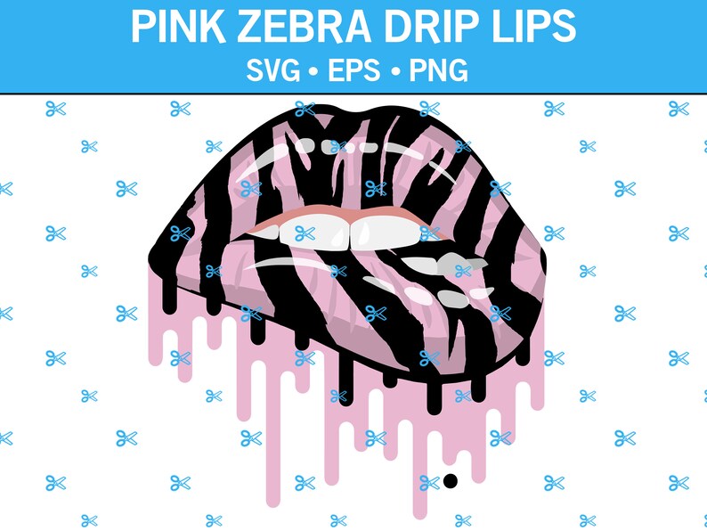 Pink Zebra Drip Lips SVG, Print and Cut Lips, Dripping Lips, Biting