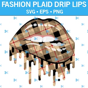 Fashion Plaid Drip Lips SVG, Print and Cut Lips, Dripping Lips, Biting Lips, Lips, Lipstick Lips, Fashion Lips, Designer Lips, Plaid Pattern