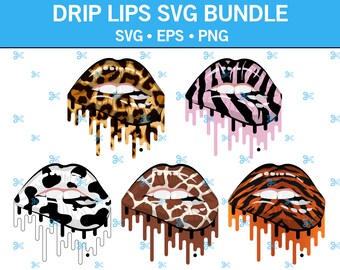 Paquete SVG de 5 labios con estampados de animales: labios de tigre, labios de cebra, labios de leopardo, labios de vaca (eps, png, svg)
