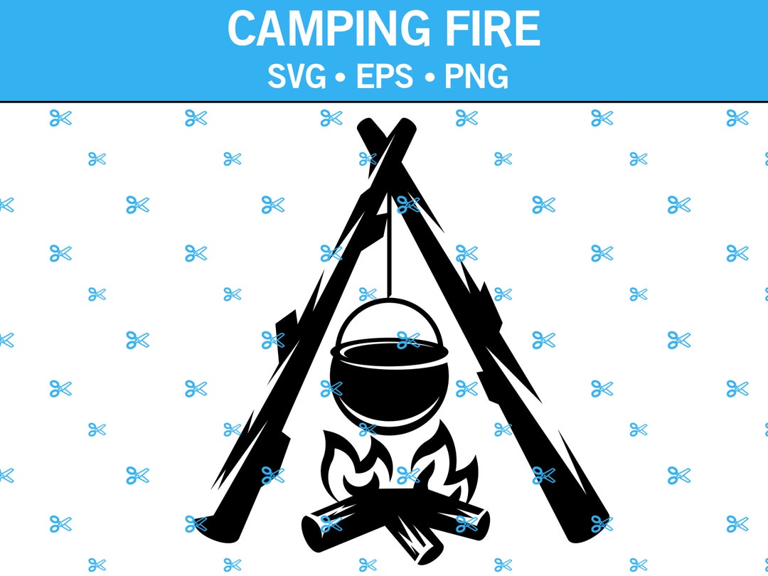 Outdoor Camping Cooking Pot With Fire and Wood SVG. Vector Cut File for