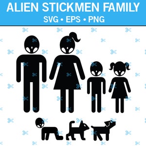 Alien Stickman Family SVG, Alien Mom Svg, Alien Dad Svg, Alien Kids Svg, Alien Dog Svg, Alien Cat Svg, UFO Family Svg, Outer Space SVG