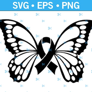 Ruban de sensibilisation au papillon monarque SVG pour Cricut et travaux manuels, Svg de sensibilisation au suicide, Svg de prévention du suicide, Svg de ruban Cancer