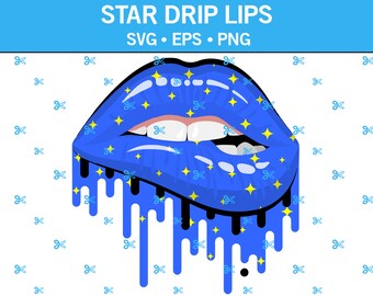 Étoiles bleues goutte à goutte SVG, impression et découpe de lèvres, gouttes de gouttes, se mordre les lèvres, lèvres, motif étoiles, lèvres de créateur, lèvres mode