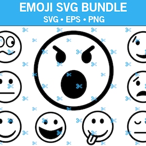 Pacchetto Emoji SVG, File di taglio Emoji, Emoji felice, Emoji triste, Emoji arrabbiata, Emoji pazza, Pacchetto Emoji, Smiley Svg, Emoji lingua, Eps, Png, Svg