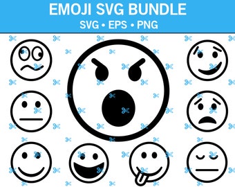 Pacchetto Emoji SVG, File di taglio Emoji, Emoji felice, Emoji triste, Emoji arrabbiata, Emoji pazza, Pacchetto Emoji, Smiley Svg, Emoji lingua, Eps, Png, Svg
