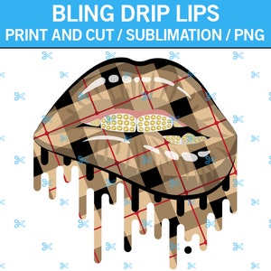 Fashion Plaid Bling Drip Lips PNG Print and Cut Lips -  Finland