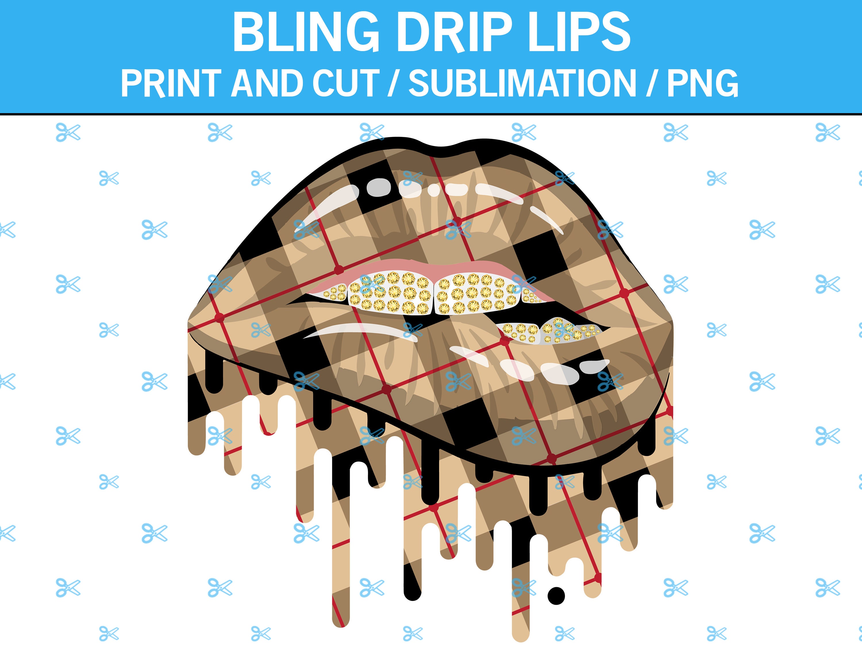 Fashion Plaid Bling Drip Lips PNG Print and Cut Lips -  Israel