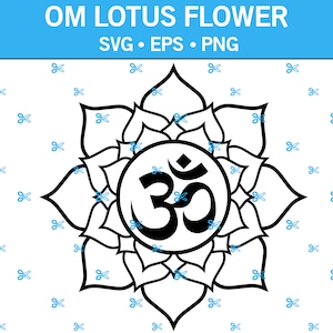 Simbolo del fiore di loto OM SVG, simbolo di meditazione, simbolo yoga, simbolo Om con fiore di loto, simbolo religioso SVG, simbolo Om SVG di fantasia