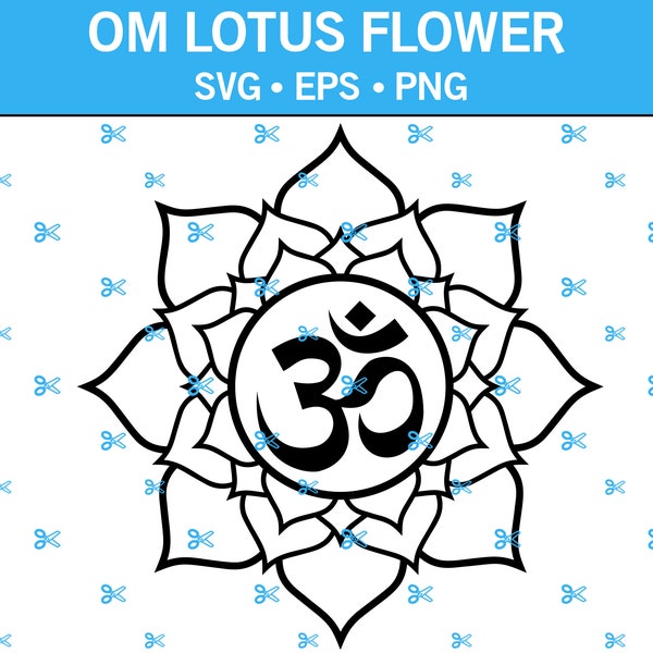 Lotus Flower OM Symbol SVG, Meditation Symbol, Yoga Symbol, Om Symbol With Lotus Flower, Religious Symbol Svg, Fancy Om Symbol Svg