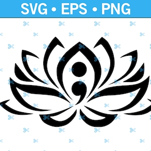 Fiore di loto Punto e virgola Salute mentale consapevolezza SVG per Cricut e artigianato, consapevolezza suicidio SVG, consapevolezza SVG, prevenzione suicidio SVG