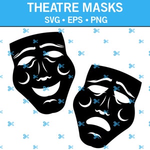 Máscaras de teatro SVG, Dos máscaras SVG, Teatro SVG, Máscaras faciales SVG, Máscara feliz SVG, Máscara triste SVG, Clip art de máscaras, Clip art de teatro
