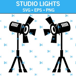 Archivo de corte SVG de luces de estudio, luces de cámara SVG, reflectores SVG, focos SVG, luces de fotografía SVG, luces de cine SVG, luces de escenario