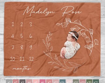 Personalized Baby Milestone Blanket: Vintage Botanical Watercolor Fleece
