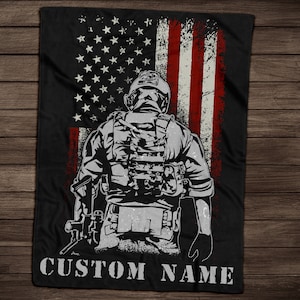 Personalized Army Fleece Blanket: Camo American Flag Throw