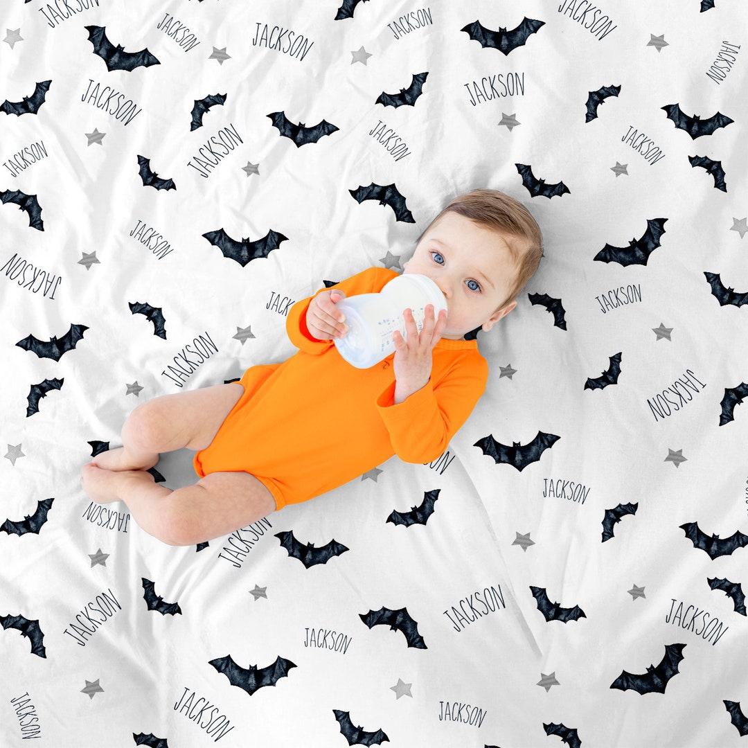 Personalized Halloween Baby Bat Blanket Cute Bat Baby Name Etsy