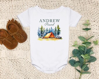 Custom Name Camping Baby Bodysuit: Outdoor Adventure