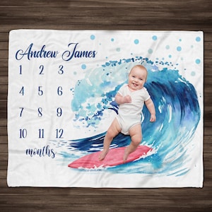 Custom Beach Baby Milestone Blanket: Personalized Name Fleece Blanket