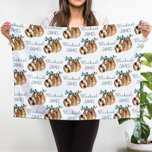 Personalized Name Baby Blanket, Sloth Baby Blanket, Sloth Blanket With Name, Personalized Sloth Baby Girl Blanket, Sloth Baby Shower Gift
