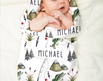 Personalized Fishing Blanket, Fishing Blanket, Name Pattern, Baby Blanket, Personalized Blanket, Fishing Themed Blanket, Baby Shower Gift