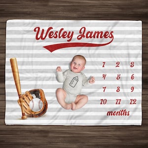Personalized Boy Baseball Milestone Blanket, Baby Boy Milestone Blanket, Personalized Baby Blanket, Monthly Baby Blanket, Baby Sport Blanket