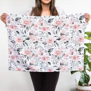 Pink Rose Floral Personalized Baby Blanket, Soft Floral Rose Blanket, Baby Girl Name Blanket Hospital Take Home, Custom Baby Blanket Gift