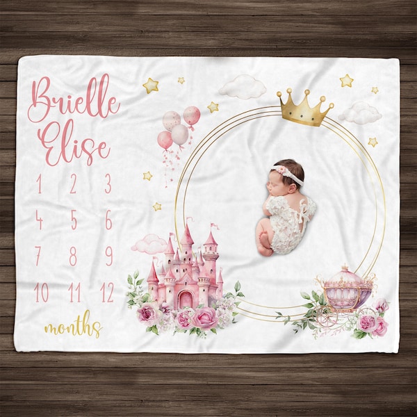 Personalized Princess Baby Girl Milestone Blanket Princess Crown Girl Baby Milestone Blanket Personalized Baby  Month Blanket Baby Blanket