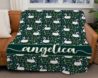 Personalized Swan Blanket, Swan Throw Blanket, Custom Name Blanket, Swan Fleece Blanket, Swan Kid Blanket, Baby Shower Gift Baby Girl