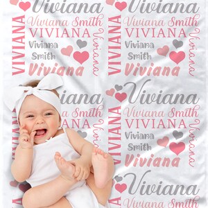 Personalized baby gift, blanket, baby blanket, Hearts Name Blanket in pink and gray for Baby Girl, personalized blanket, choose colors