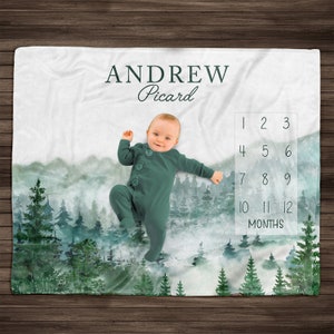 Personalized Baby Milestone Blanket: Woodland Mountains Fleece