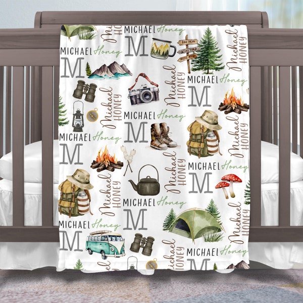 Personalized Camping Blanket, Custom Boys' Camping Blanket, Custom Name Blanket, Camping Fleece Blanket, Gift for Kids