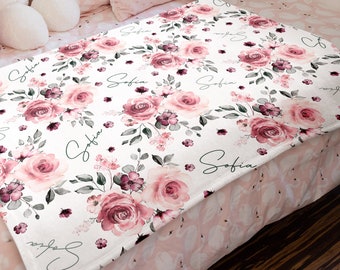 Pink Rose Floral Personalized Baby Blanket: Soft Fleece Blanket